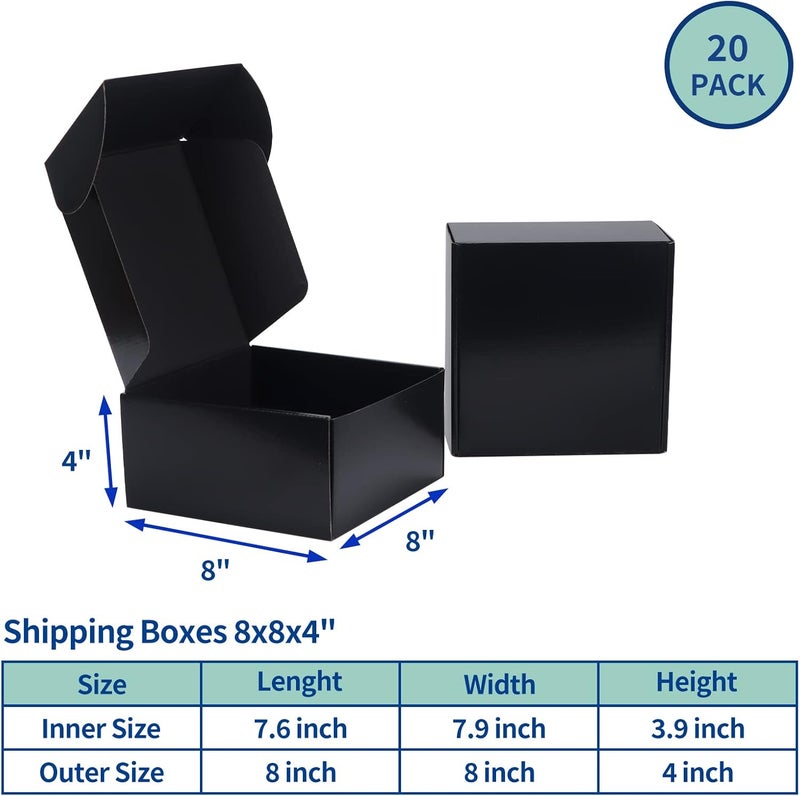 Rempry 8x8x4 Black Shipping Boxes for Small Business Pack of 20, Cardboard Corrugated Mailer Boxes Gift Boxes for Shipping Packaging - Image 2
